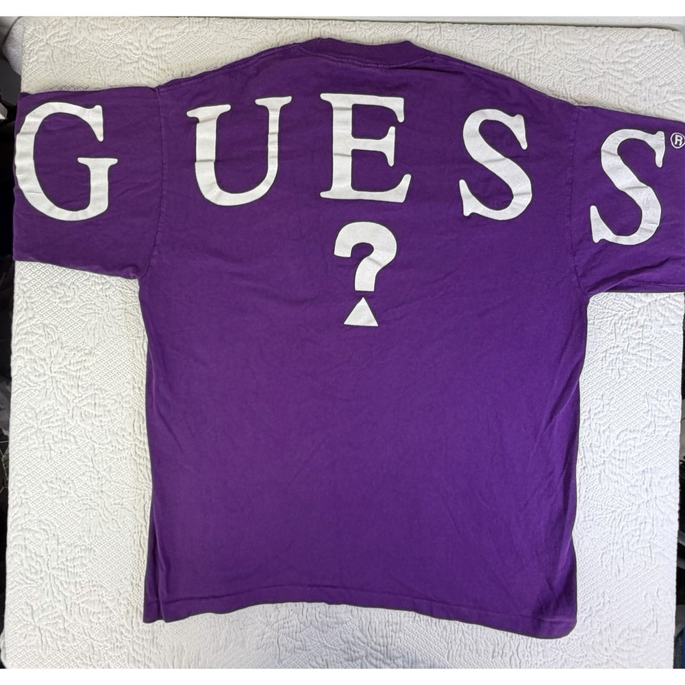 Vtg 80s 90s GUESS Georges Marciano BIG LOGO Shirt Purple MADE IN USA One Size